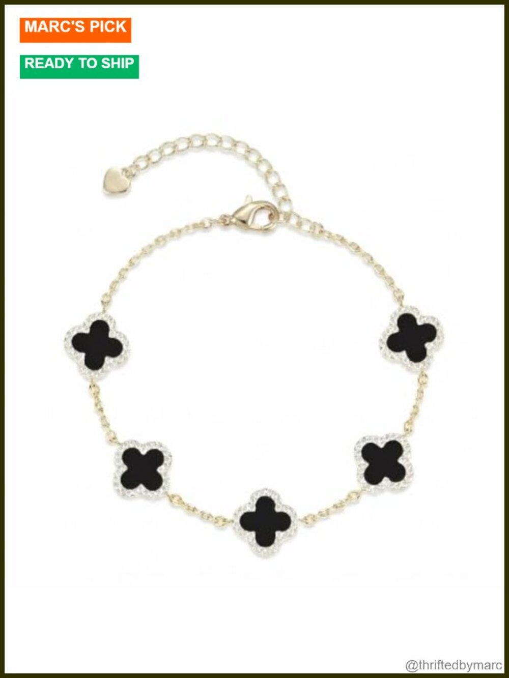 14K Gold Plated Four Leaf Clover Charm Bracelet Adjustable